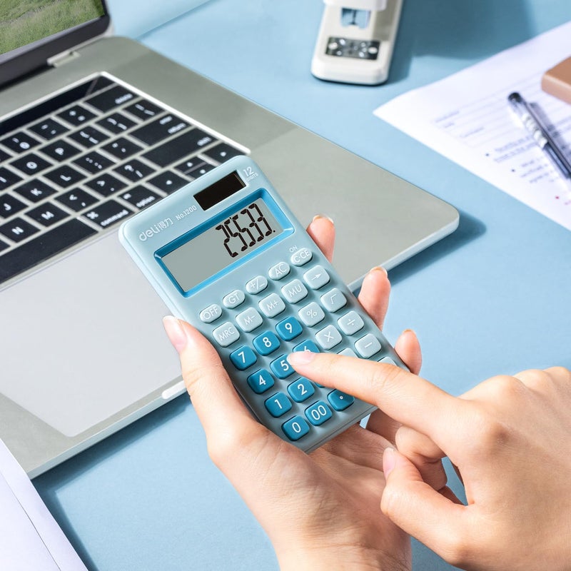 Deli Standard Function Basic Calculator, 12 Digit Desktop Calculator with Large LCD Display, Solar Battery Dual Power Office Calculators, Blue - Image 2